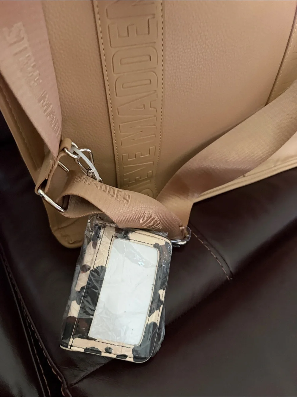 Steve Madden Beige Leather Brief Tote with Branded strap